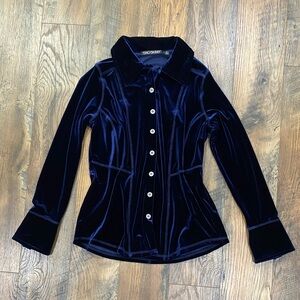 Snoskins lux deep blue velvet long-sleeve button-down shirt